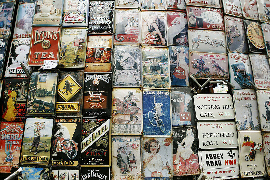 Souvenirs for sale in Portobello Road in London,  England