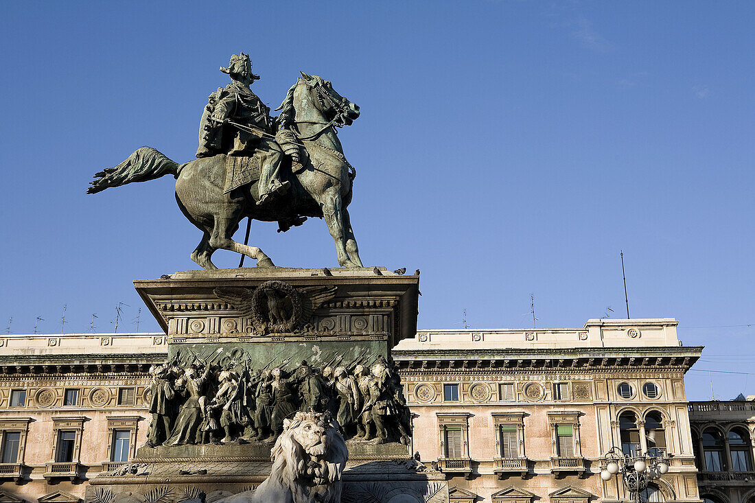 Italy,  Milan,  Statue Of Vittorio Emanuele