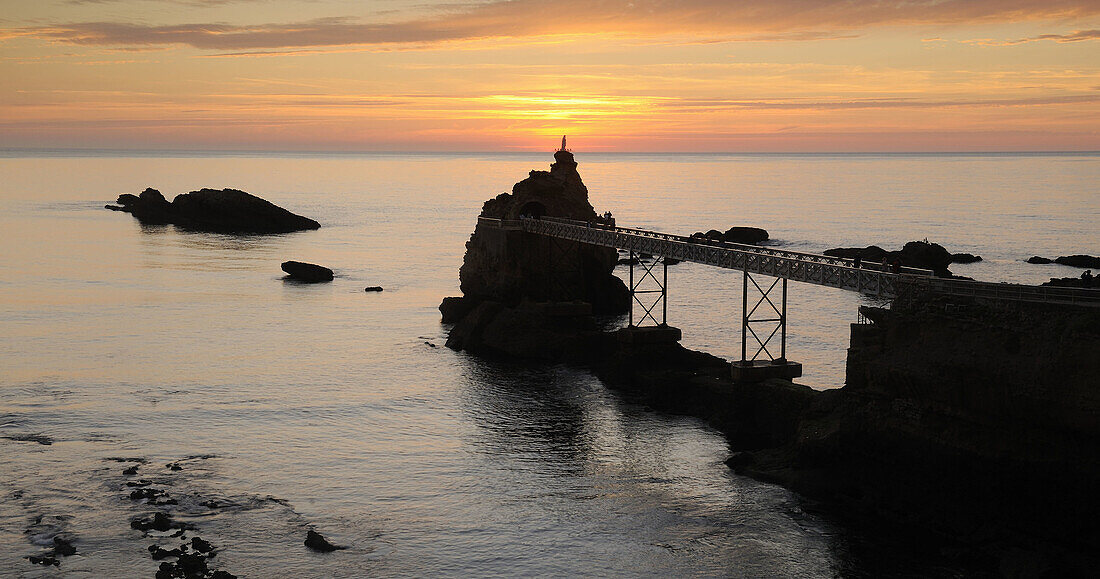 Virgin on the Rock at sunset,  Biarritz. Pyrénées-Atlantiques,  Aquitaine,  France