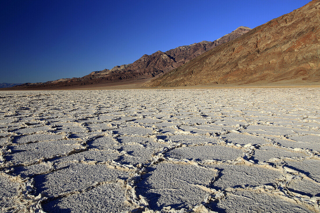 Badwater,  saltpan in desert,  saltformation,  Death Valley National Park,  California,  USA