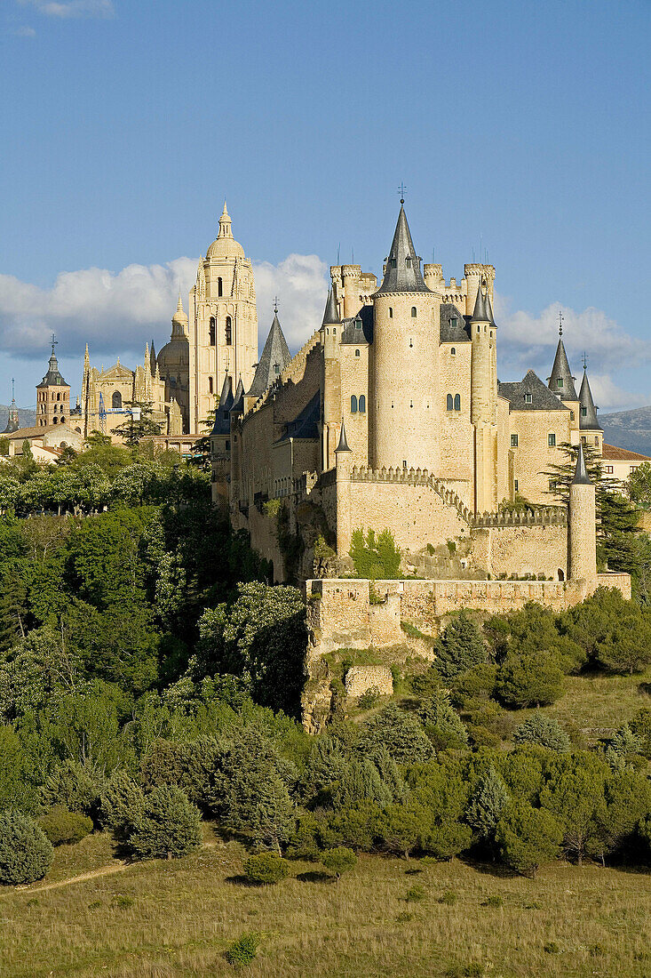 Alcazar fortress and Cathedral,  Segovia. Castilla-Leon,  Spain