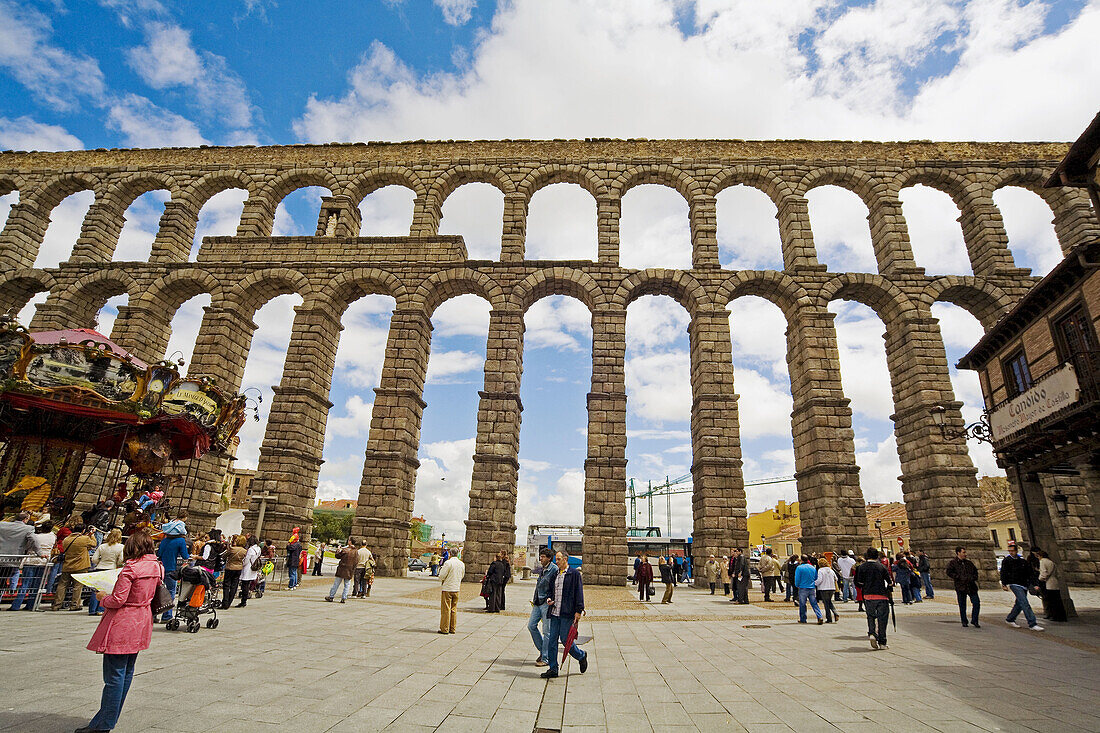 Roman Aqueduct and Azoguejo Square,  Segovia. Castilla-Leon,  Spain