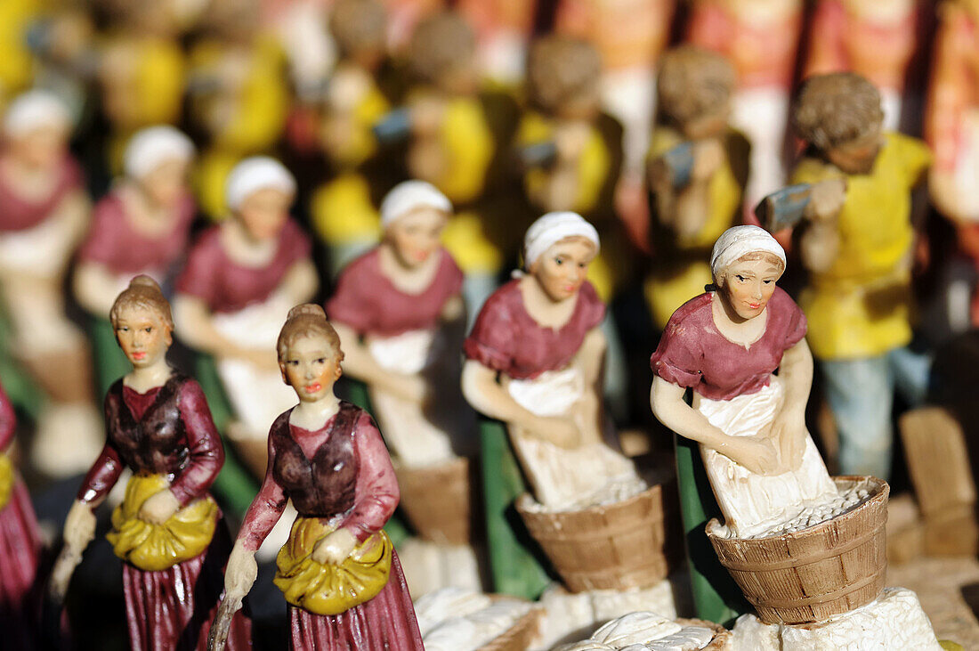 handmade figures used to decorate neapolitan crib on sale in a shop  campania  italy
