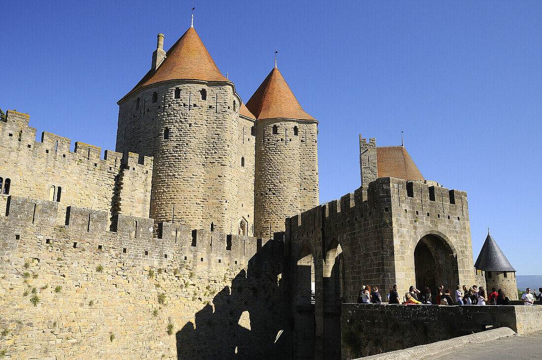 Porte Narbonnaise,  Carcassonne fortified town. Aude,  Languedoc-Roussillon,  France