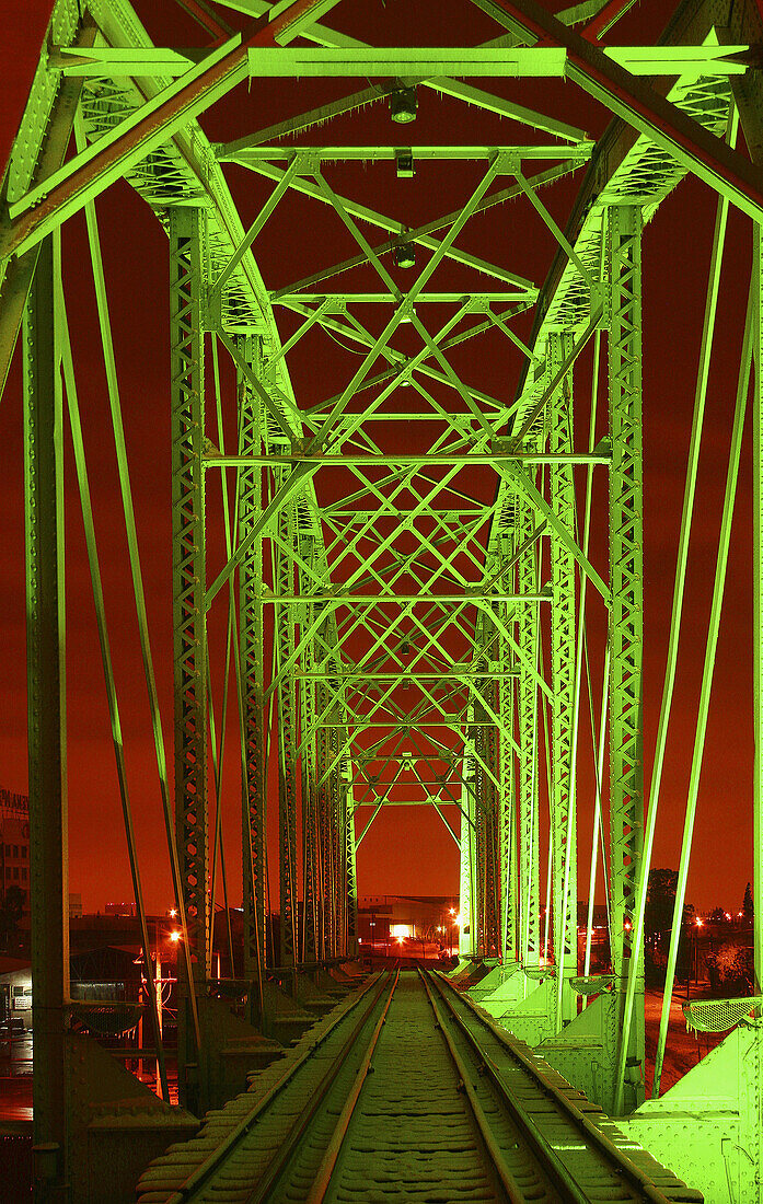 Bridge, Bright, Color, Colorful, Colour, Green, Night, Nocturnal, Red, Shine, Sky, Train, Tunnel, M90-863203, agefotostock 