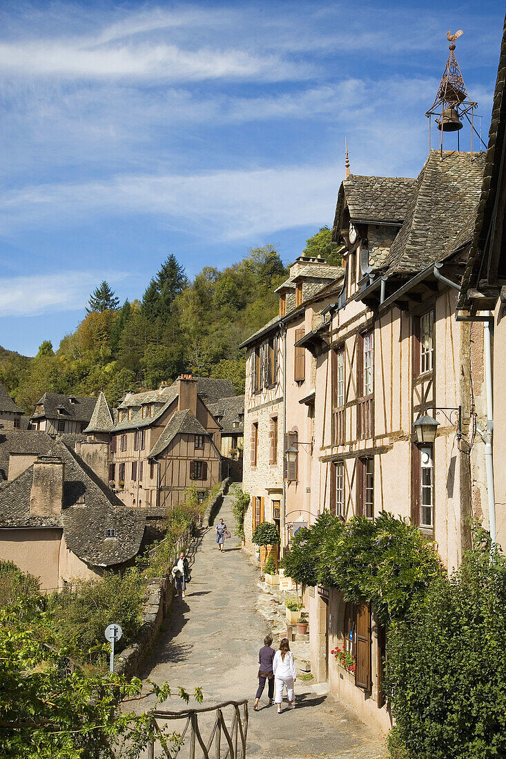 France,  Midi Pyrenees,  Aveyron,  Conques St Foy Abbey The village is built on a hillside,  with narrow Medieval streets