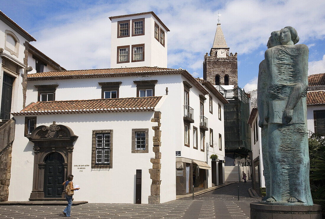 Portugal,  Madeira Island,  Funchal Chapel of St Antonio Cathedral at the bottom of the street