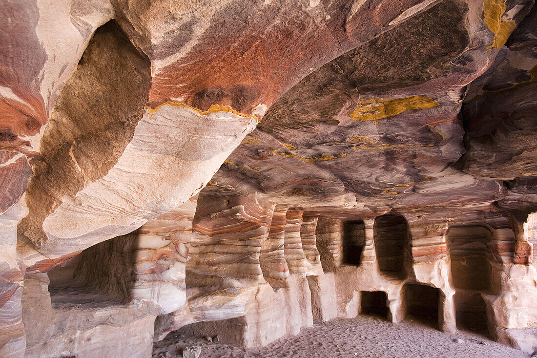 Jordan,  Petra Rock striations inside a tomb