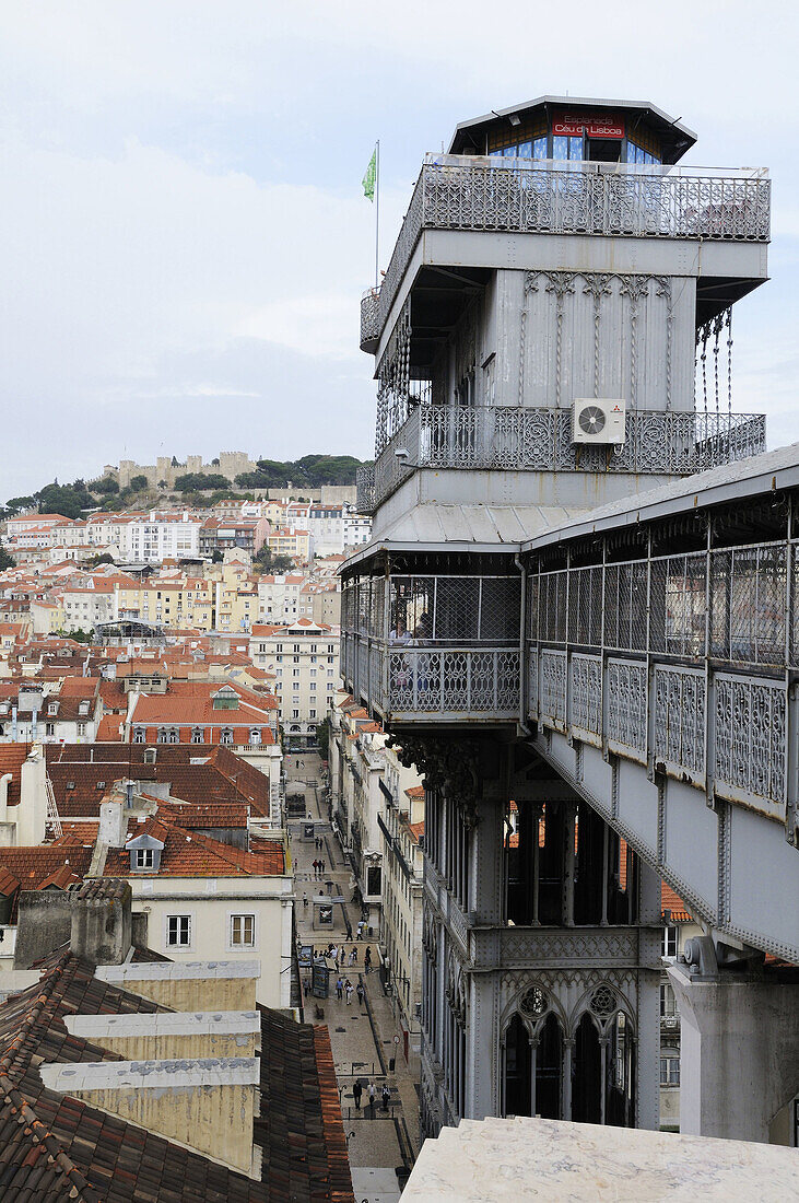 Portugal,  Lisbon  Santa Justa elevator and view on the city