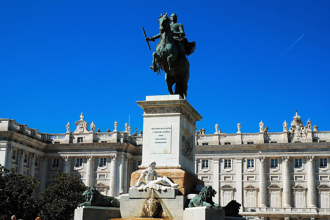 De, Dessen, Echt, Estátua, Felipe, Kunstreiter, Madrid, Monat, Monate, Oriente, Palacio, Philip, Plaza, Statue, wirklich, XW4-869767, agefotostock 