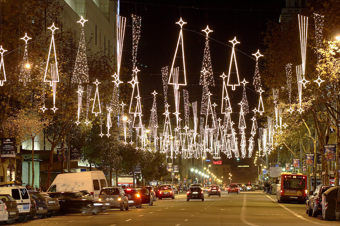 Christmas lights at Ronda de Sant Pere,  Barcelona. Catalonia,  Spain