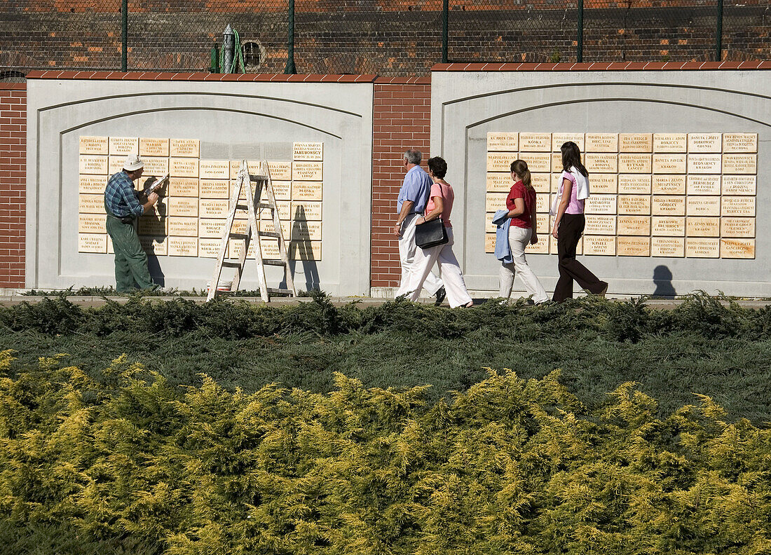 Poland,  Krakow,  memory wall by church of the Lord Mercy  Bozego Milosierdzia,  Lagiewniki  Sanctuary