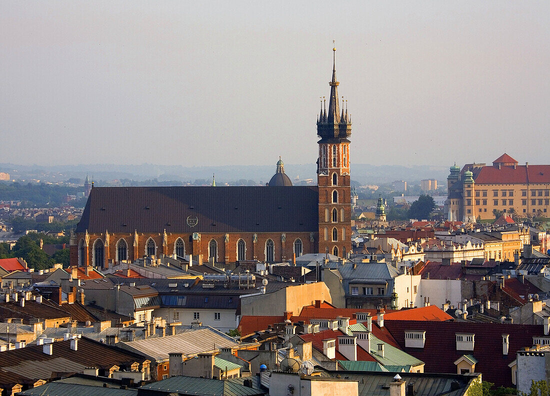 Poland Skyline of Krakow with Church of St Virgin Mary
