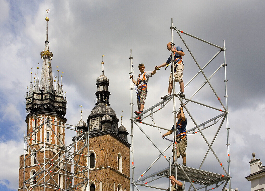 Krakow Poland Constraction for a new show at Main Market Square  Rynek Glowny  Old Town