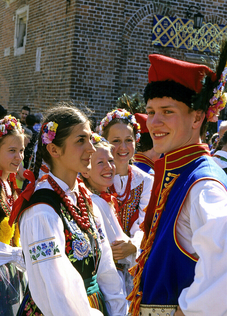 Poland,  Krakow,  Folk dance festival at Main Market Square