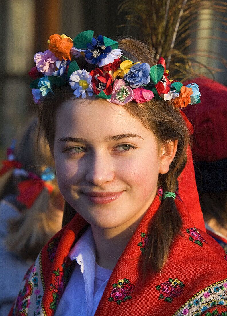 Girl at traditional Krakowian costume  Krakowianka  Poland
