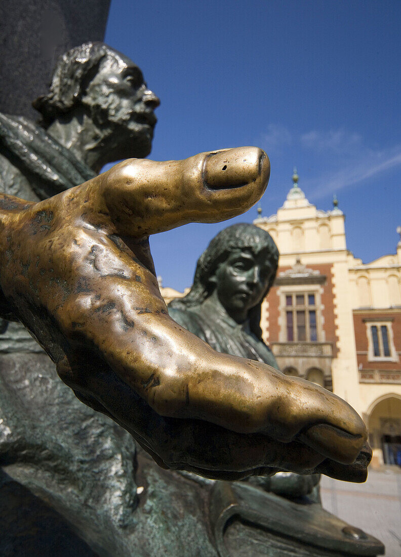Monument to great Polish poet Adam Mickiewicz,  detail at Main Market Square,  Krakow,  Poland