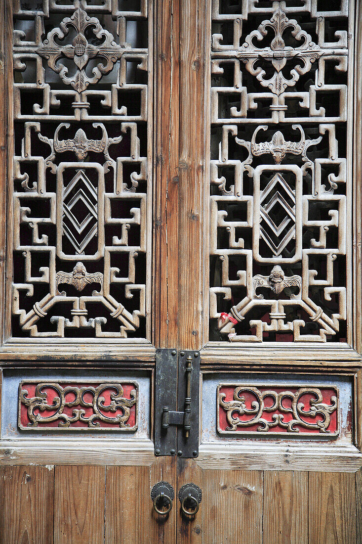 China,  Anhui Province,  Hongcun village,  carved door