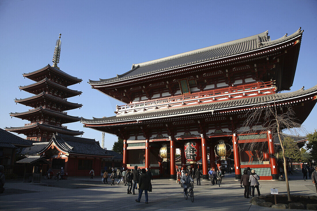 Japan,  Tokyo,  Asakusa,  Senso-ji Temple,  Hozo-mon Gate,  Five Storied Pagoda