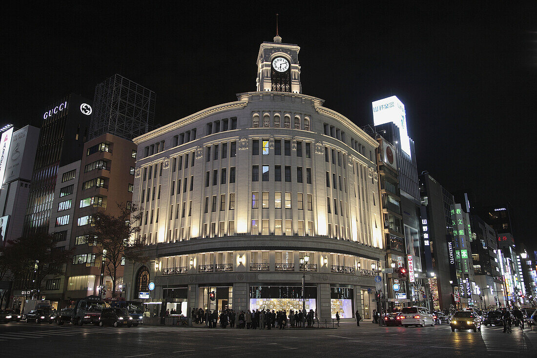 Japan,  Tokyo,  Ginza street scene,  Wako Building