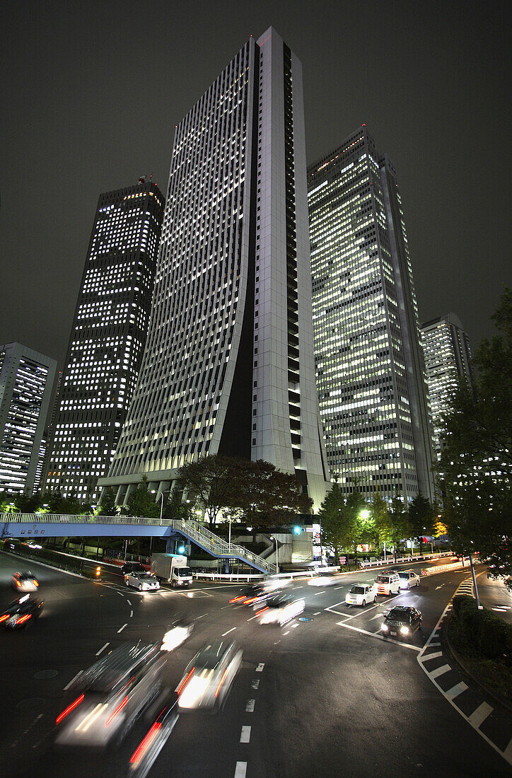 Japan,  Tokyo,  Shinjuku,  skyscrapers,  night traffic