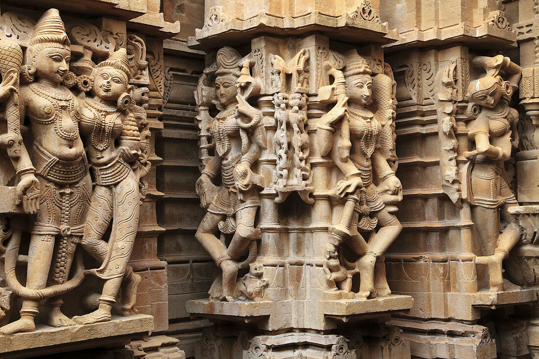 India,  Rajasthan,  Jaisalmer,  Jain temple,  interior,  sculptures