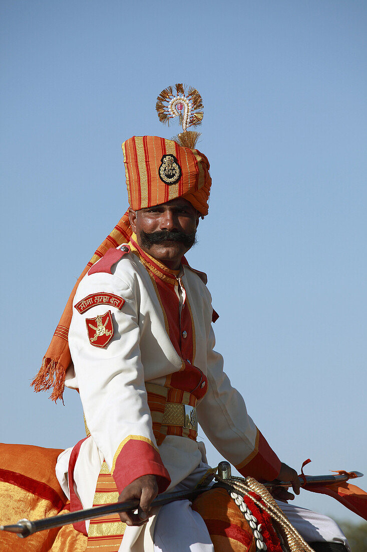 India,  Rajasthan,  Jaisalmer,  Desert Festival,  Border Security Force camel driver