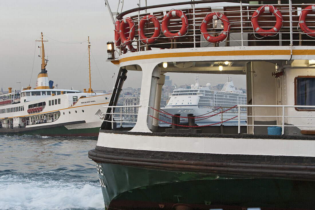 passengers on commuter ferry Golden Horn, Istanbul, Turkey