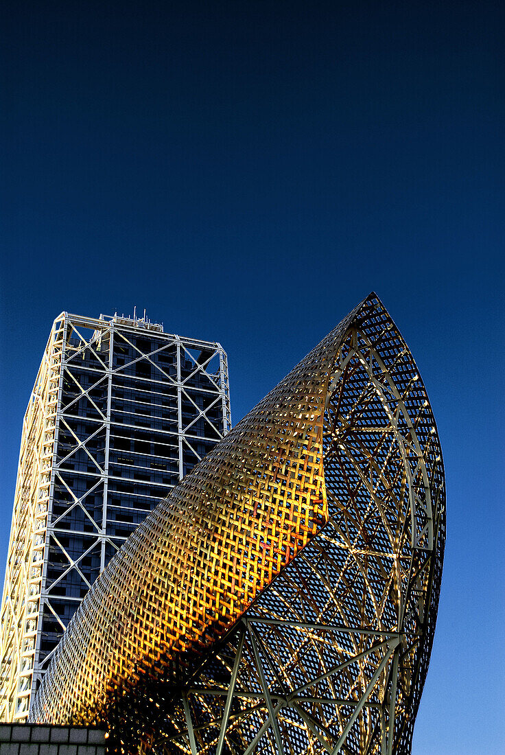 Hotel Arts and sculpture by Frank O. Gehry at Port Olimpic,  Barcelona. Catalonia,  Spain