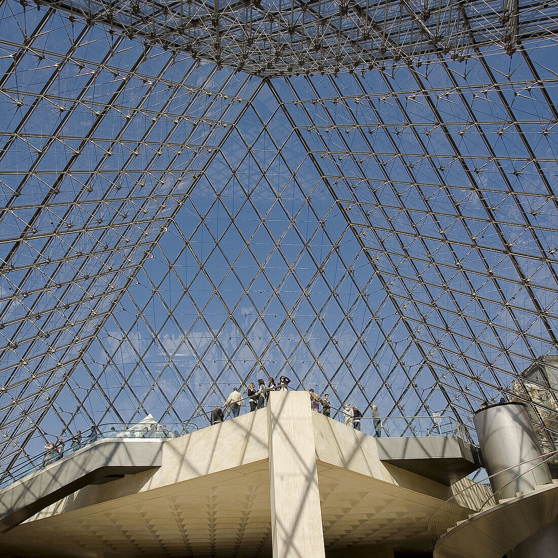 The new entrance to the Musee du Louvre,  a pyramidal,  glass structure designed by renowned American architect I M Pei  Paris,  France