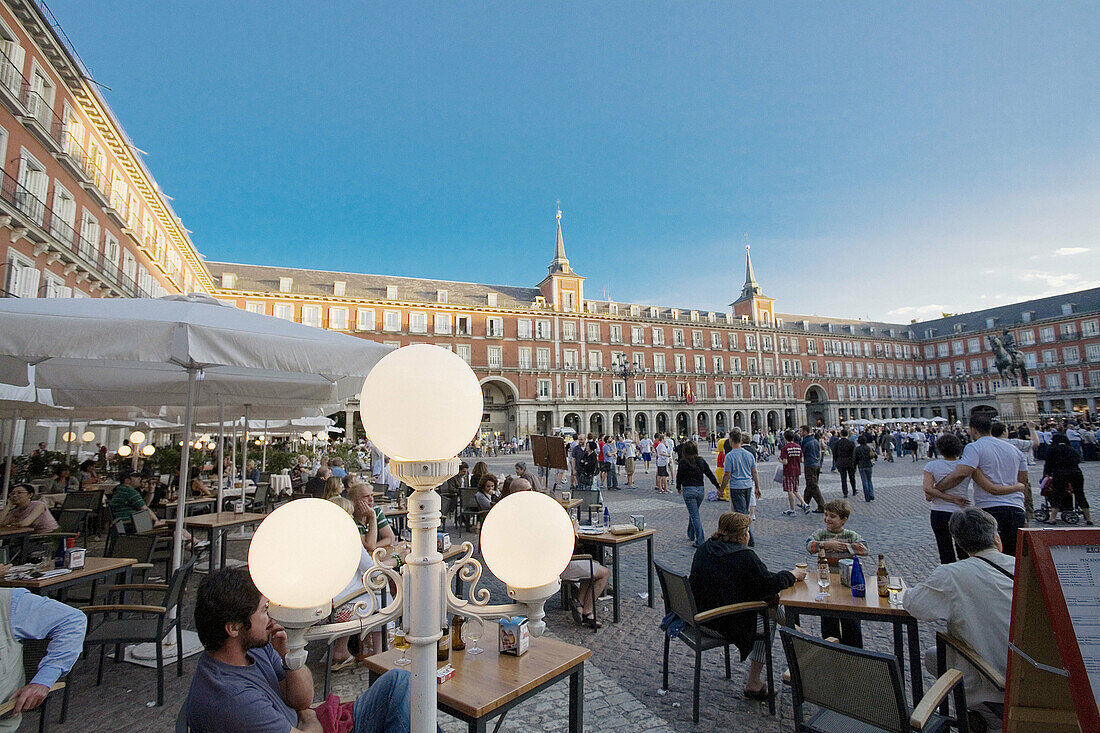 Plaza Mayor at sunset,  Madrid,  Spain