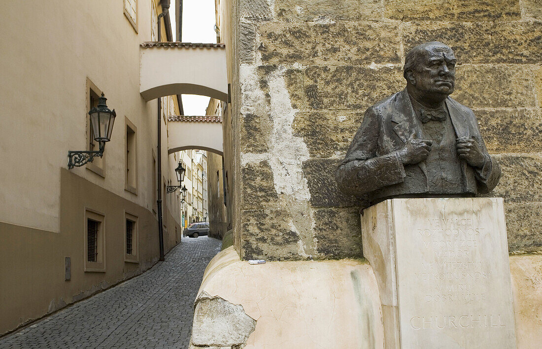 Statue of Winston Churchill at the British embassy,  Prague,  Czech Republic