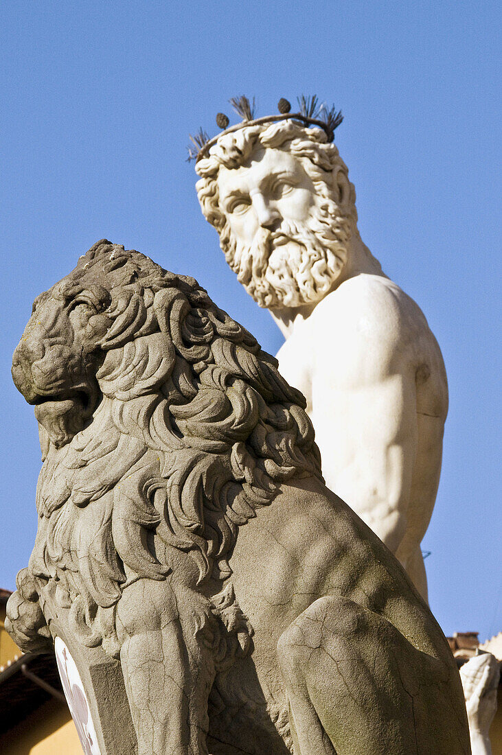 Il Biancone,  statue of Neptune by Bartolomeo Ammanati in Piazza della Signoria,  Florence. Tuscany,  Italy
