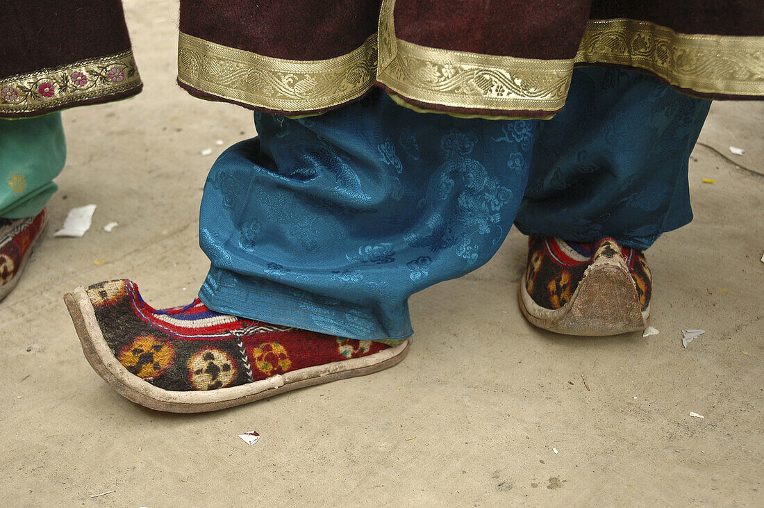 Traditional ladakhi shoes at a festival Lama Yuru,  Ladakh,  India