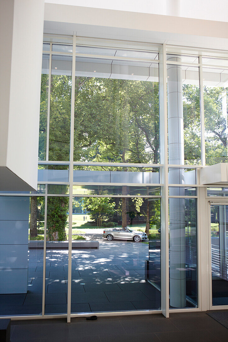 View through the window of Museum Frieder Burda, Baden-Baden, Baden-Wuerttemberg, Germany