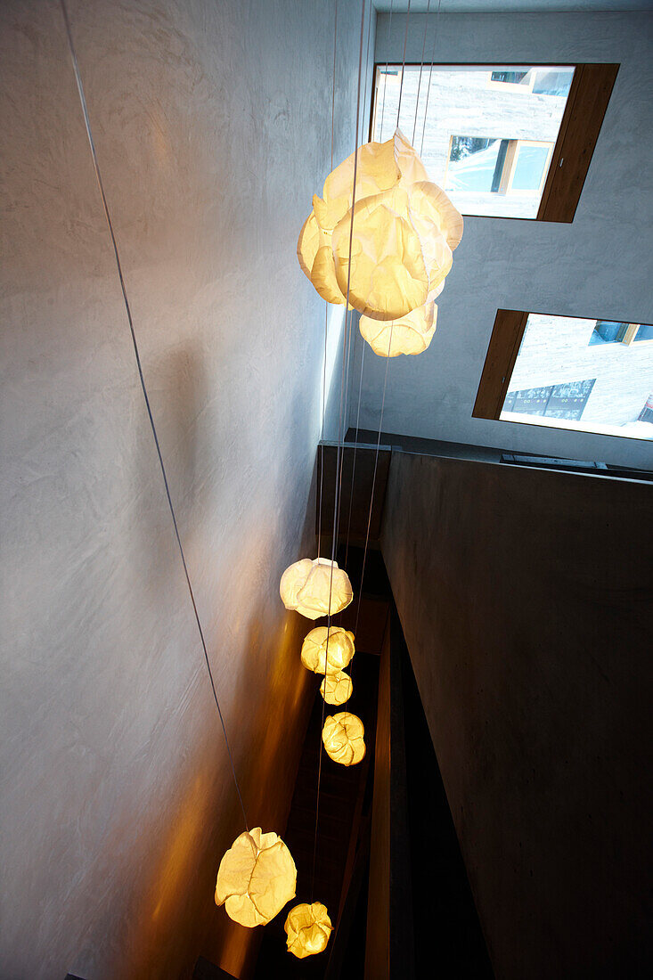 Staircase inside hotel Rocksresort, Laax, Canton of Grisons, Switzerland