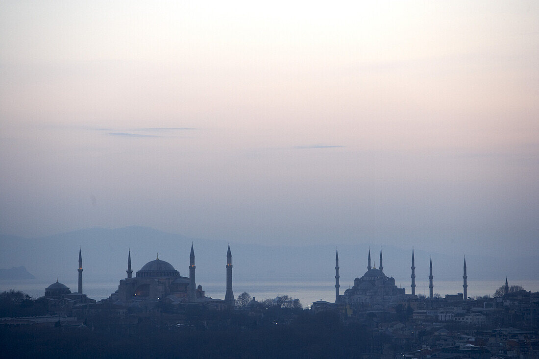 View towards Hagia Sofia in the evening, Istanbul, Turkey