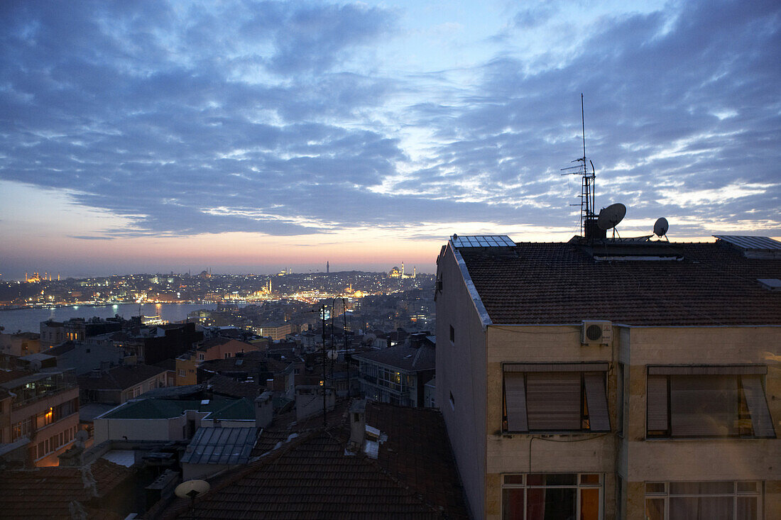 Evening view towards the historic center of Istanbul, Turkey