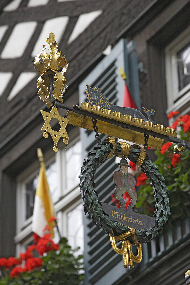Sign of the Schlenkerla restaurant, Bamberg, Upper Franconia, Bavaria, Germany