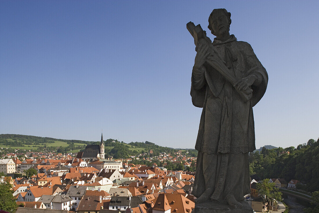 Blick vom Schloss auf die Altstadt und die St. Veit Kirche, Cesky Krumlov, Krummau an der Moldau, Südböhmen, Tschechien