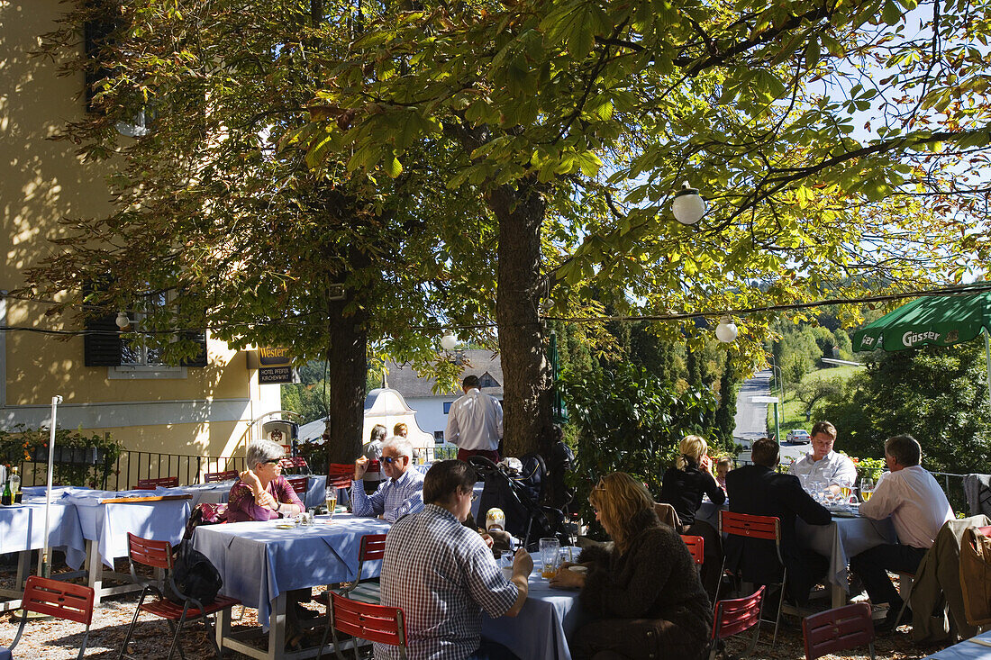 Terrace of the Kirchenwirt restaurant in Maria Trost, Graz, Styria, Austria