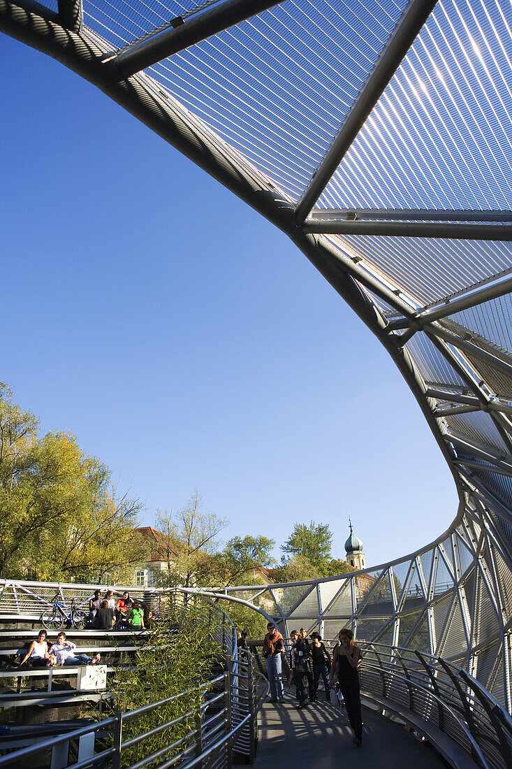 Murinsel is an artificial island on the Mur river, Graz, Styria, Austria