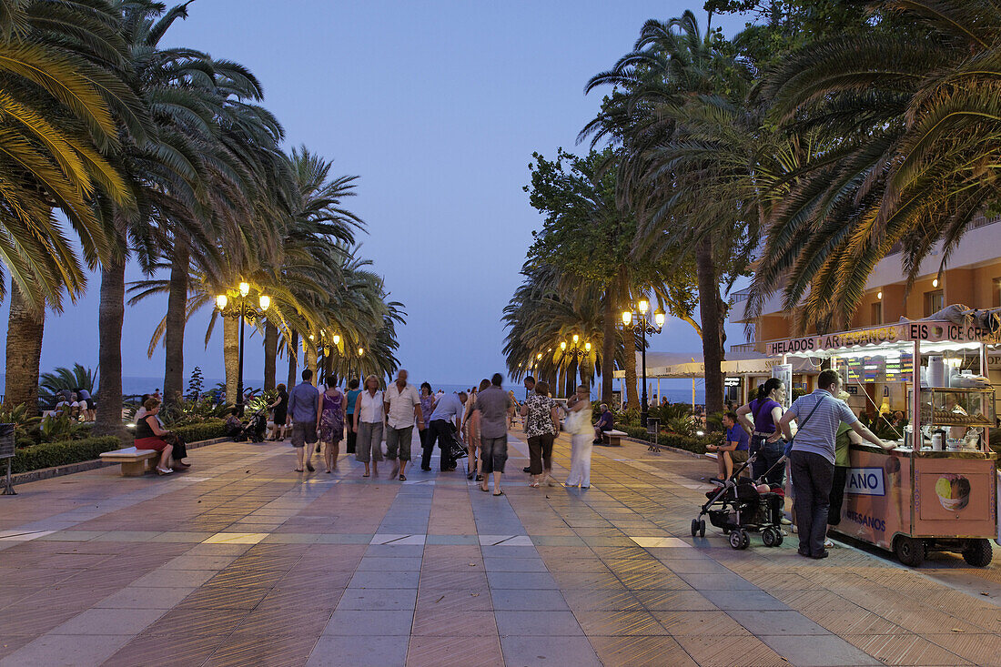 View along a promenade, Balcon de Europa, Nerja, Andalusia, Spain