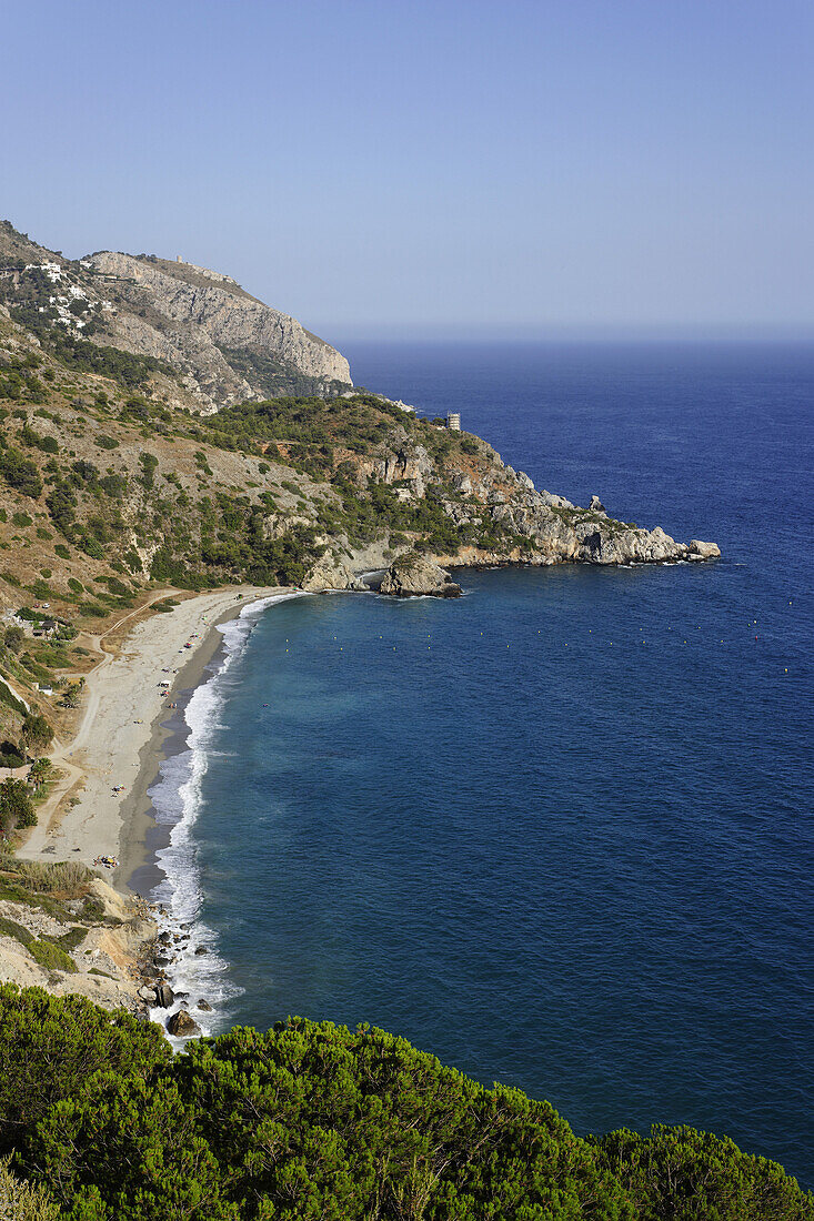 View over beach Playa El Canuelo, Nerja, Andalusia, Spain