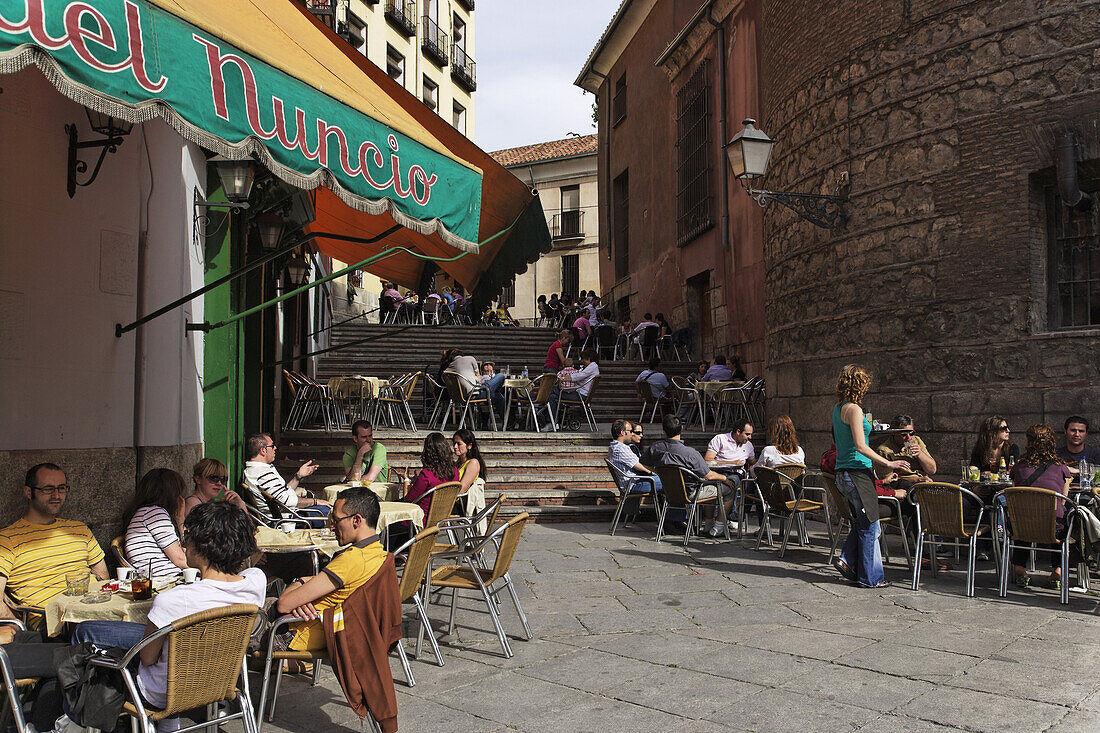 Pavement cafe, Barrio La Latina, Madrid, Spain