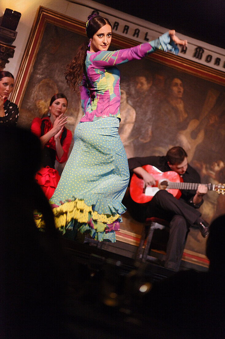 Woman dancing flamenco in the flamenco restaurant Corral de la Maoreira, Madrid, Spain