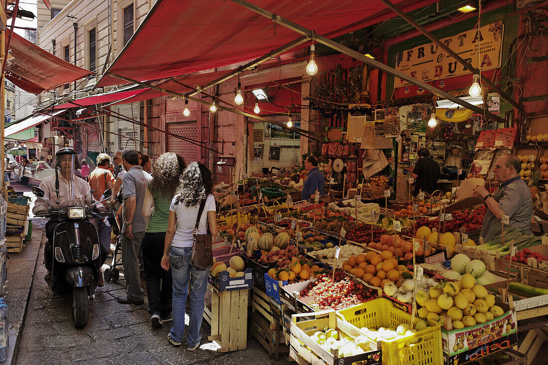 Fruit and vegetable seller, La Vucciria, Palermo, Sicily, Italy