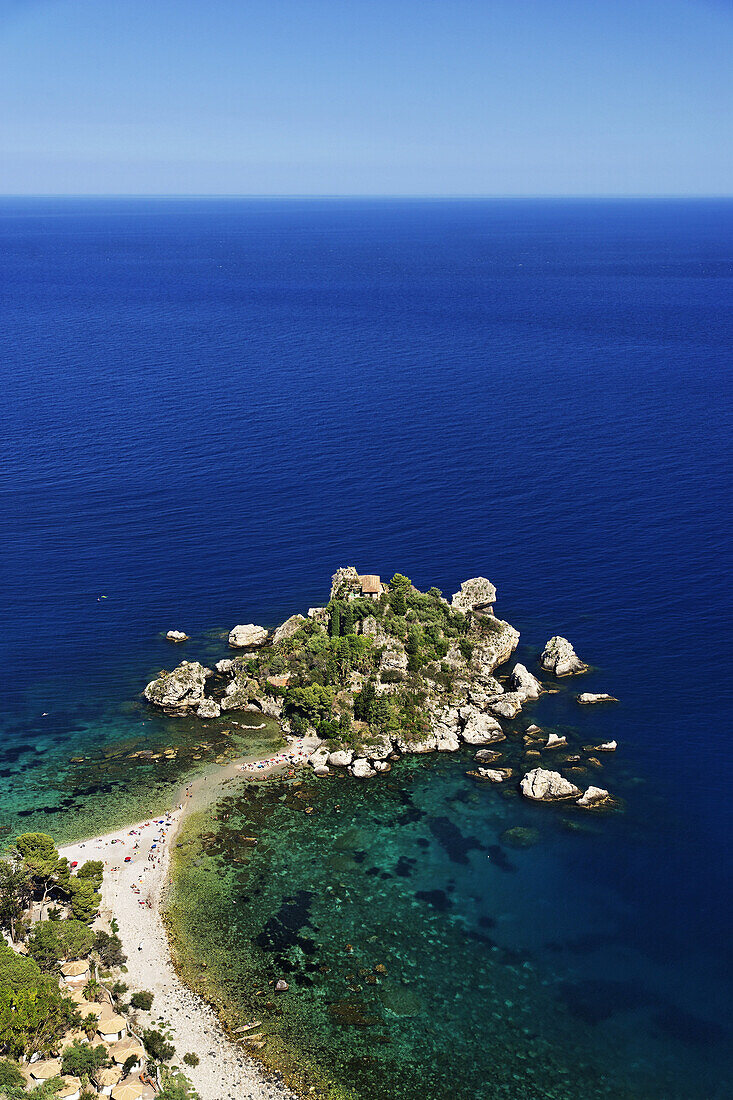 Aerial shot of Isola Bella, Taormina, Sicily, Italy