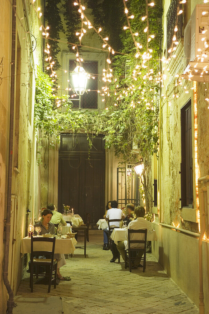 Restaurant in the old town of Lecce, Puglia, Italy