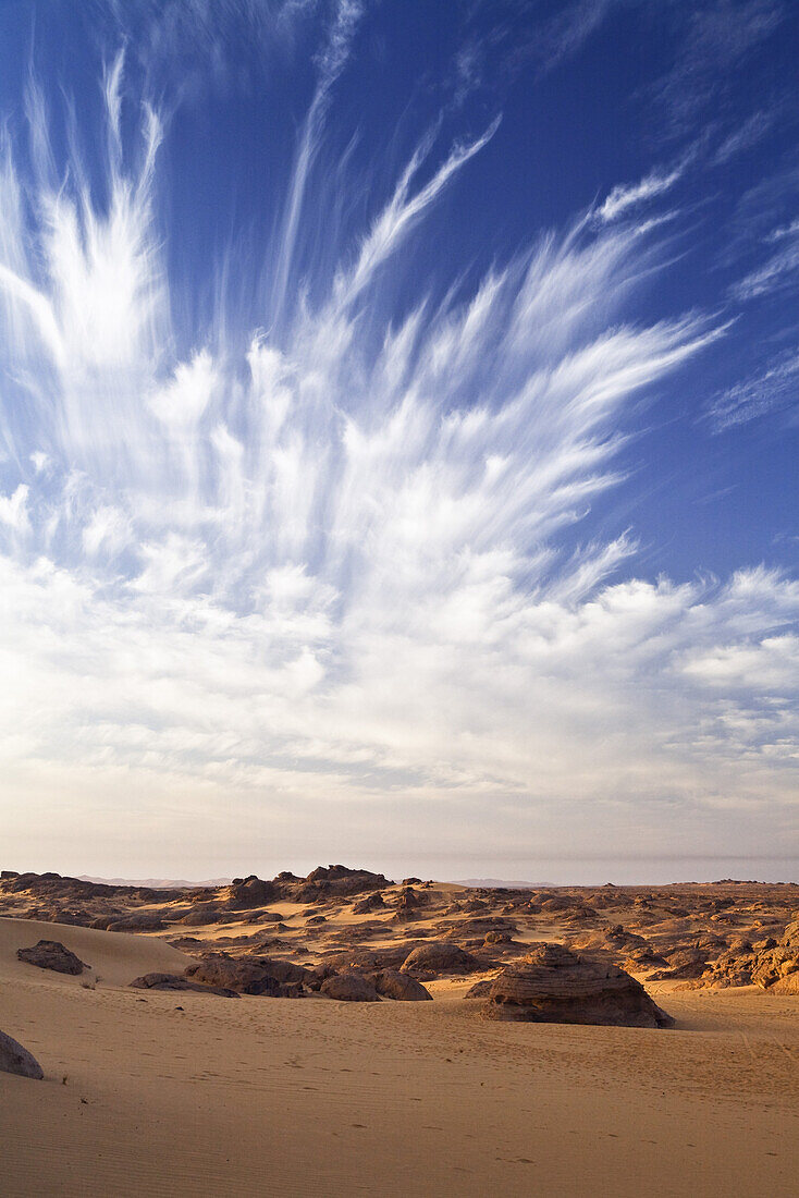 clouds over stony desert, Tassili Maridet, Libya, Africa
